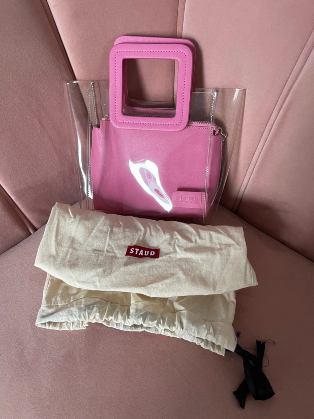 STAUD Pink Clear Square Handle Tote with Pink Pouch - Picture 5 of 5